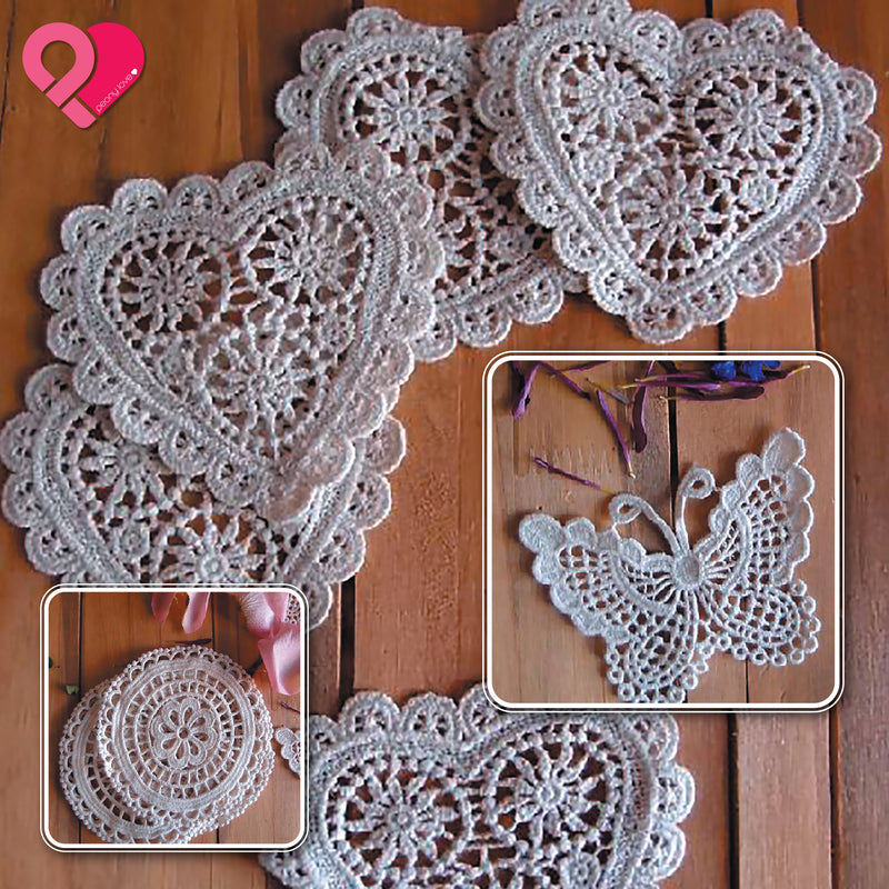 Cotton Crochet Lace Doily Hand Embroidery Floral Heart Butterfly Round