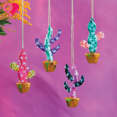 Potted Cactus Glass Ornament